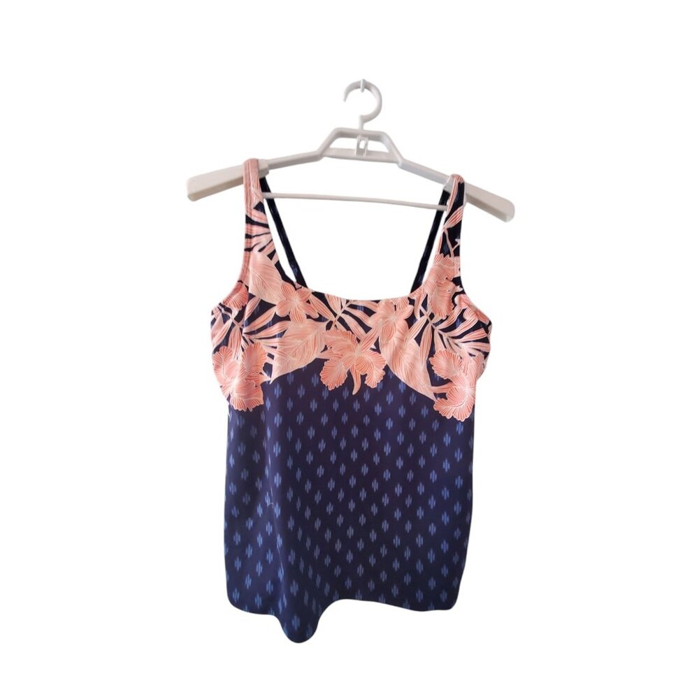 Lands End swimsuit tankini top 16 Long underwire square neck navy coral